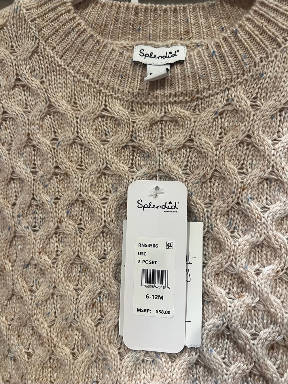 Splendid Baby Girl Beige Cable-Knit Sweater with leggings